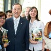 Representatives of the LGW, from left to right: Noys Rocha, Conceição Albuquerque, Rosana Bertolin. At the center, the Secretary General of the UN, Ban Ki-moon, and to the left is Hanifa Mezoui, Head of the NGO department of the United Nations Department of Economic and Social Affiars.
