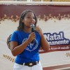 Cuiabá, MT — A cantora Renata Prado abrilhantou a cerimônia de entrega das cestas de alimentos da LBV.