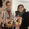 Amy Matthews, membro da Delegação da Inglaterra, recebe de Adriana Parmegiani, da LBV, a revista BOA VONTADE Mulher.
