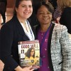 Dr. Monica Osondu (R), from the Federal University of Technology Owerri (FUTO), in Nigeria, receives the GOOD WILL Women magazine from Eliana Gonçalves, LGW’s representative at the event. (Photo: Danilo Parmegiani)