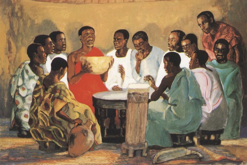 <p>The Holy Supper, paint of the project&nbsp;“Jesus mafa”, painted by&nbsp; Bénédicte de la Roncière, inspired by the Gospel of Jesus, according to John chapters&nbsp;13 to 17.</p> <p>&nbsp;</p> 